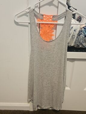 Aerie Grey Tank with Neon Pink Crochet Back